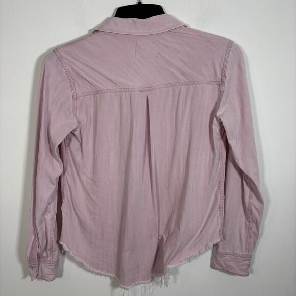 Rails Ingrid Raw Hem Button Down Shirt Pink Blush Acid Wash XS Long Sleeve Rayon - Picture 5 of 8